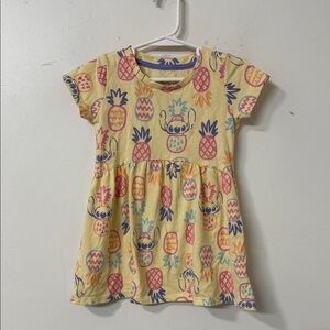 Disney Yellow stitch Pineapple Print Kids Dress